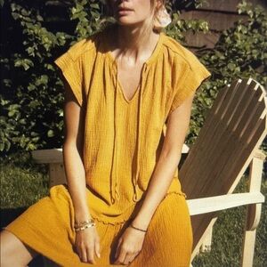 Anthropologie Saturday Sunday Lydia Ombre Gauze Tunic Dress Gold Mustard